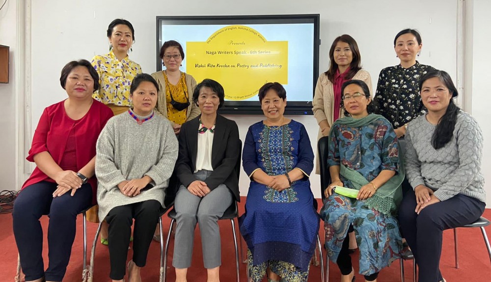 Vishü Rita Krocha (seated third from left) with others during the 6th series of its annual ‘Naga Writers Speak’ organised by Department of English, Kohima College on March 25. 
